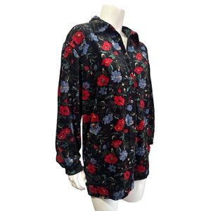 Vintage velveteen floral blouse - CAPACITY Knits - black red blue - medium